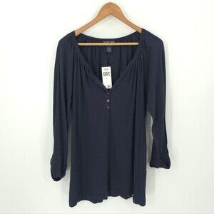 Y2k Polo Jeans Company Henley Tee Navy Blue Rolltab Sleeves Ralph Lauren T-Shirt